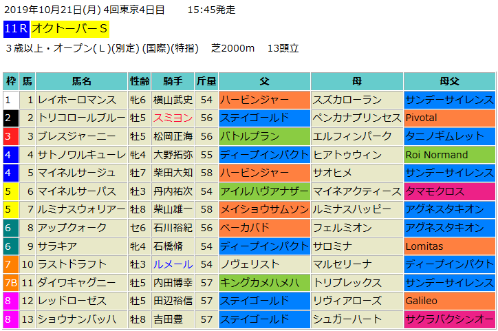 オクトーバーステークス19予想 本命はサラキア 血統フェスティバル 競馬予想ブログ