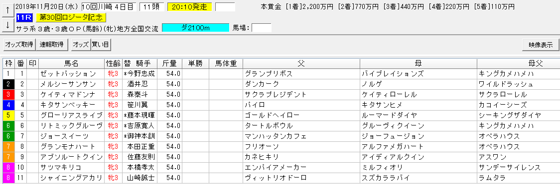 ロジータ記念2019 川崎 の予想 シャイニングアカリ 血統