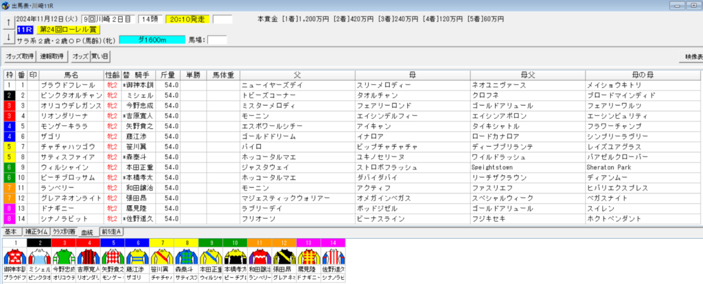 2024年11月12日川崎ローレル賞予想出馬表