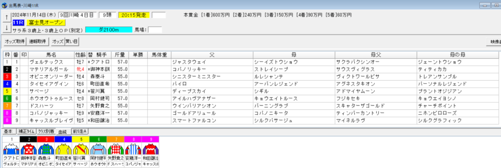 2024年11月14日川崎富士見オープン予想出馬表