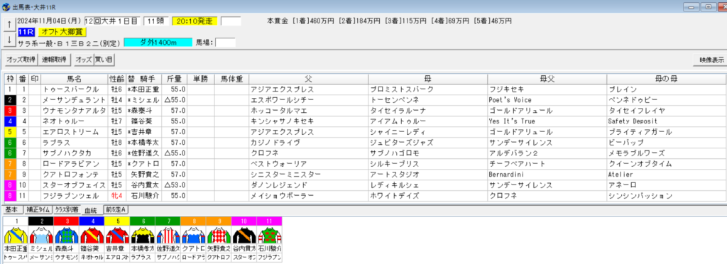 2024年11月4日大井オフト大郷賞予想出馬表