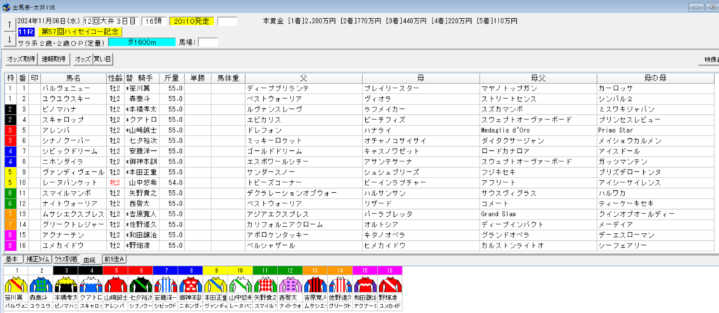 2024年11月6日大井ハイセイコー記念予想出馬表