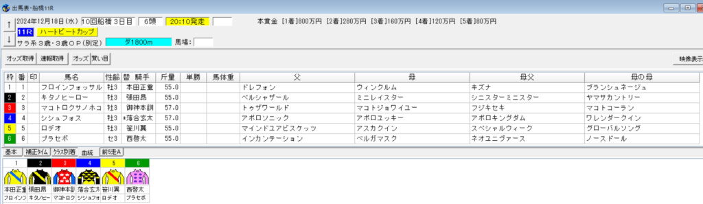 2024年12月18日船橋ハートビートカップ予想出馬表