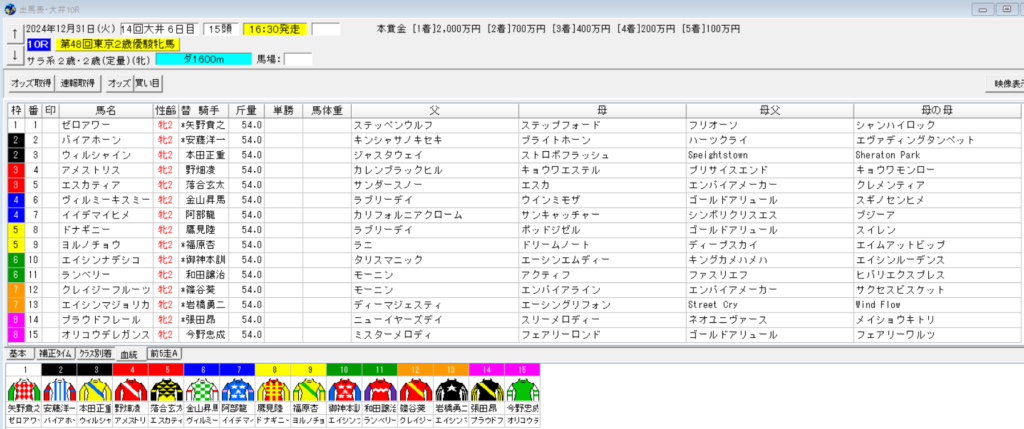 2024年12月31日東京2歳優駿牝馬予想出馬表