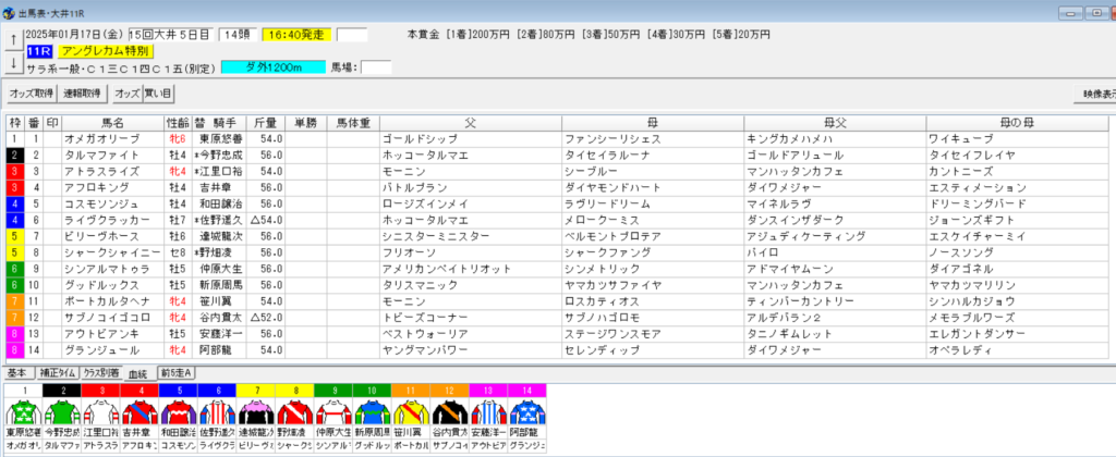2025年1月17日大井アングレカム特別予想出馬表