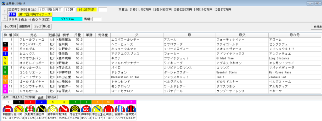 2025年1月3日川崎マイラーズ予想出馬表
