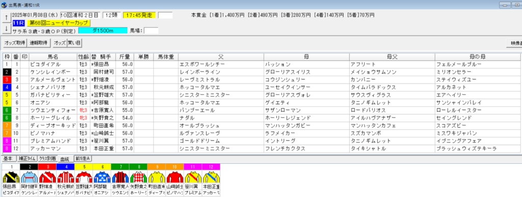 2025年1月8日浦和ニューイヤーカップ予想出馬表