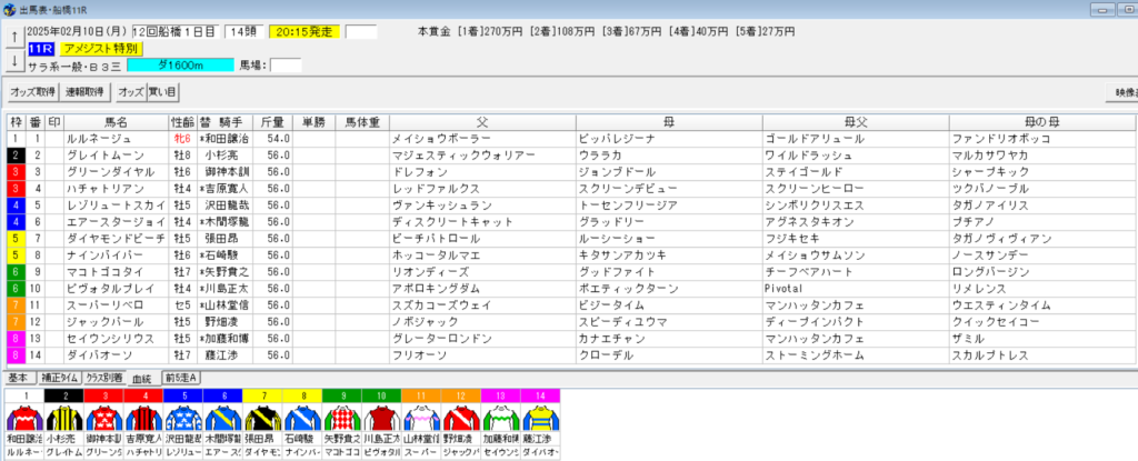 2025年2月10日アメジスト特別予想出馬表