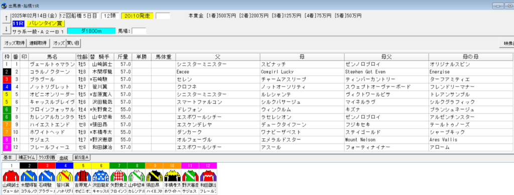 2025年2月14日船橋バレンタイン賞予想出馬表