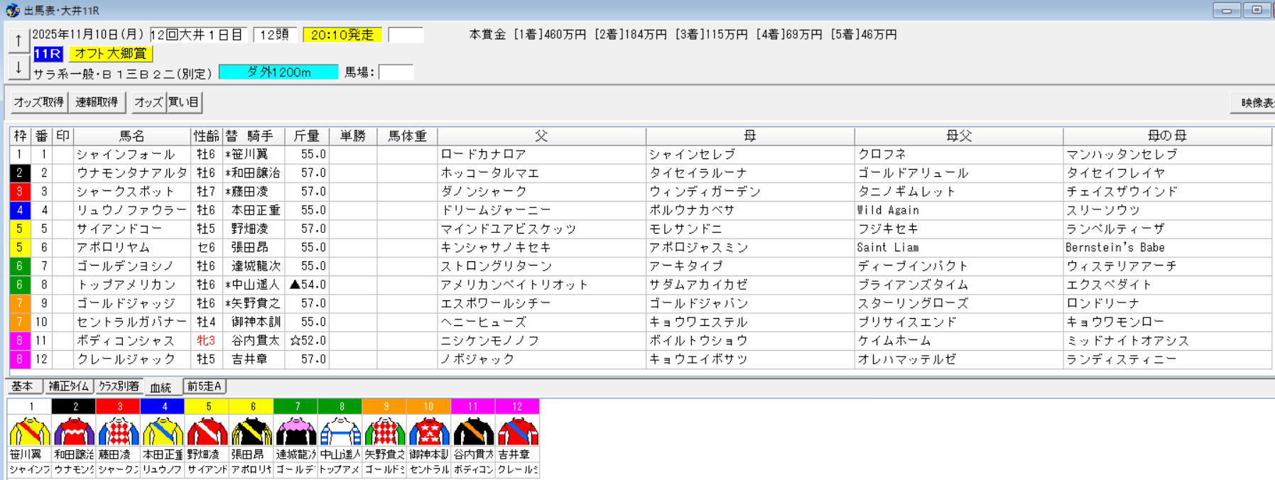 2025年11月10日オフト大郷賞予想出馬表
