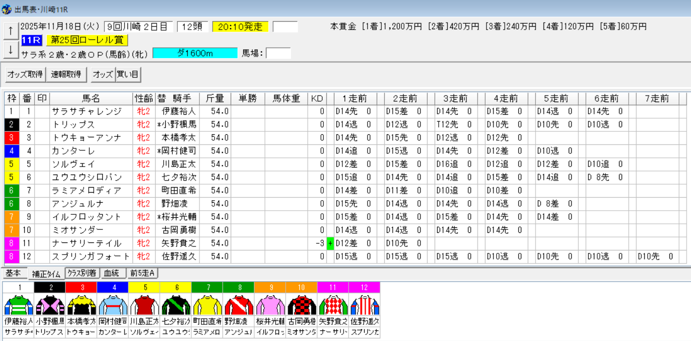 2025年11月18日川崎ローレル賞予想出馬表