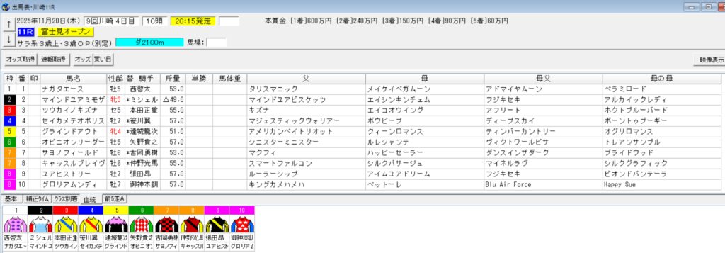 2025年11月20日川崎富士見オープン予想出馬表